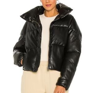 Apparis Jemma Puffer Jacket Noir Black Faux Leather Full Zip Funnel Neck Sz‎ M